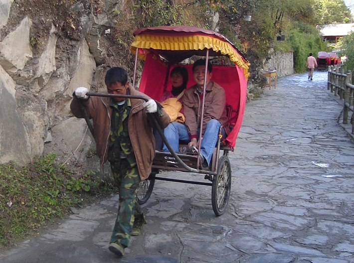 Rickshaw on Walkway through Tiger Leaping Gorge