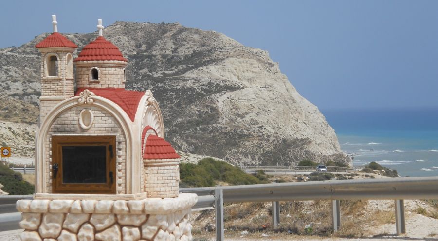 Roadside Shrine ( kandylakia ) on road above Petra Tou Romiou / Aphrodite's Rock