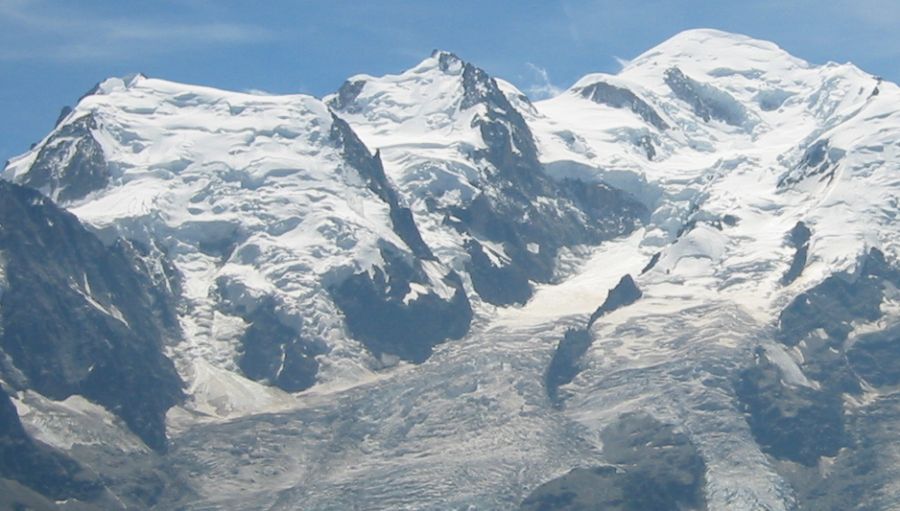 Mont Blanc du Tacul, Mont Maudit and Mont Blanc Massif above Chamonix