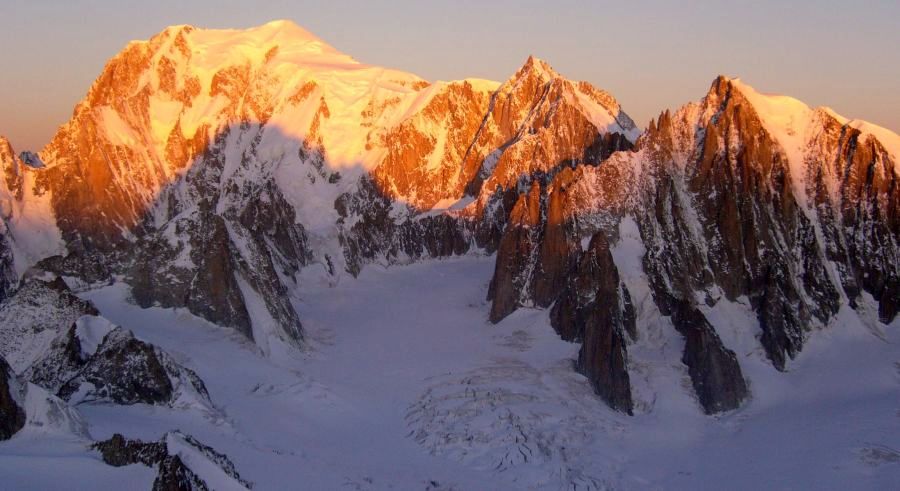 Sunrise on Monte Bianco ( Mont Blanc ) above Courmayeur in Italy