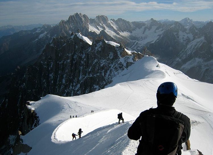 Chamonix Aiguilles and Aiguille du Midi from Mont Blanc