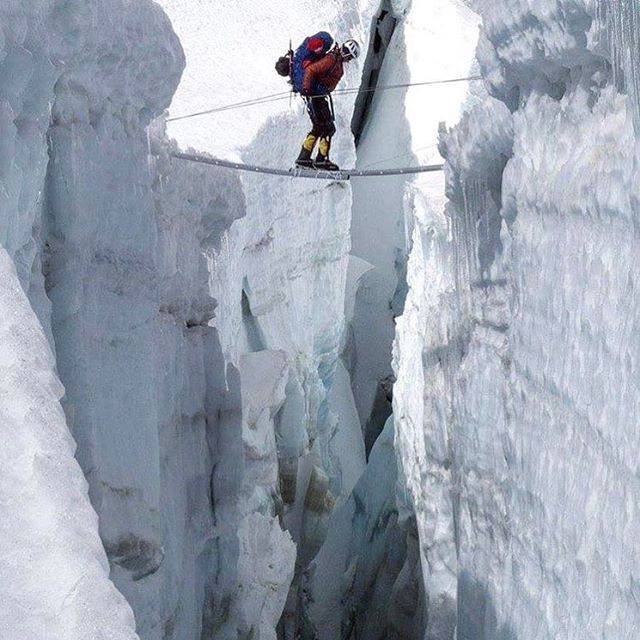 Ascending the Khumbu Ice Fall on the South Col Route for Mount Everest