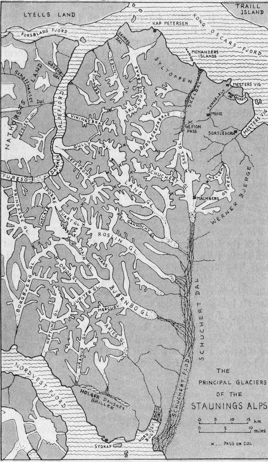 Map of Staunings Alps in Greenland