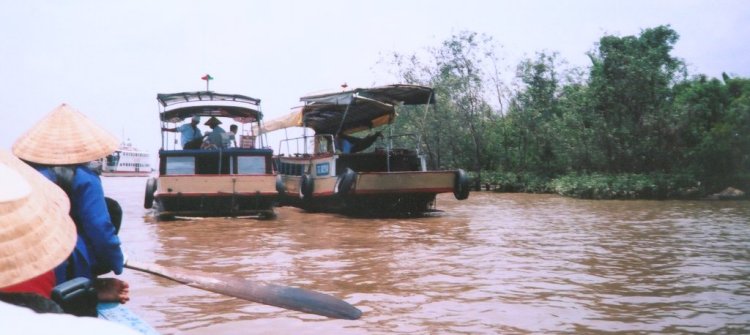 Exiting from narrow waterway of Mekong Delta