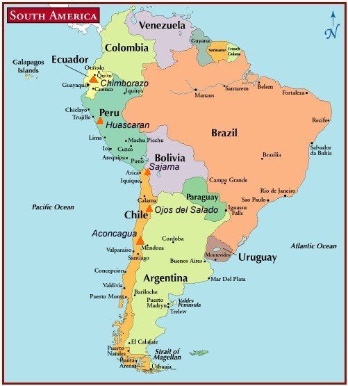 Map Of South America And The Andes