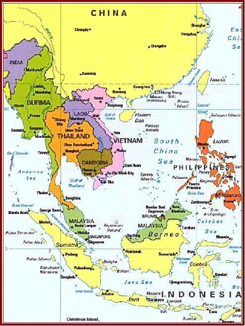South East Asia Map China Thailand Malaysia Vietnam