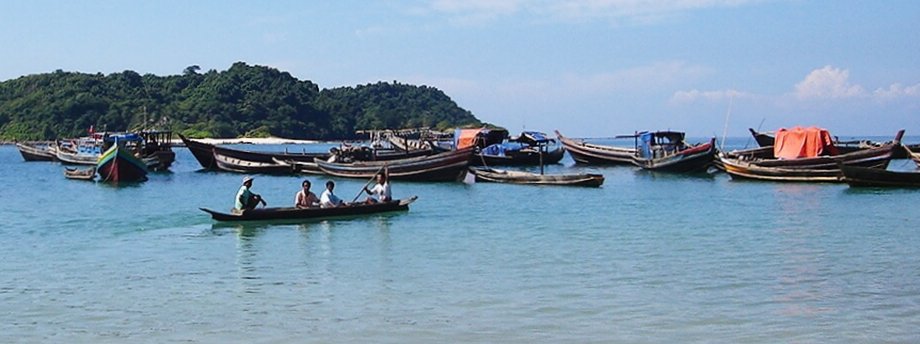 Fishing Boats and Island off Ngapali Beach