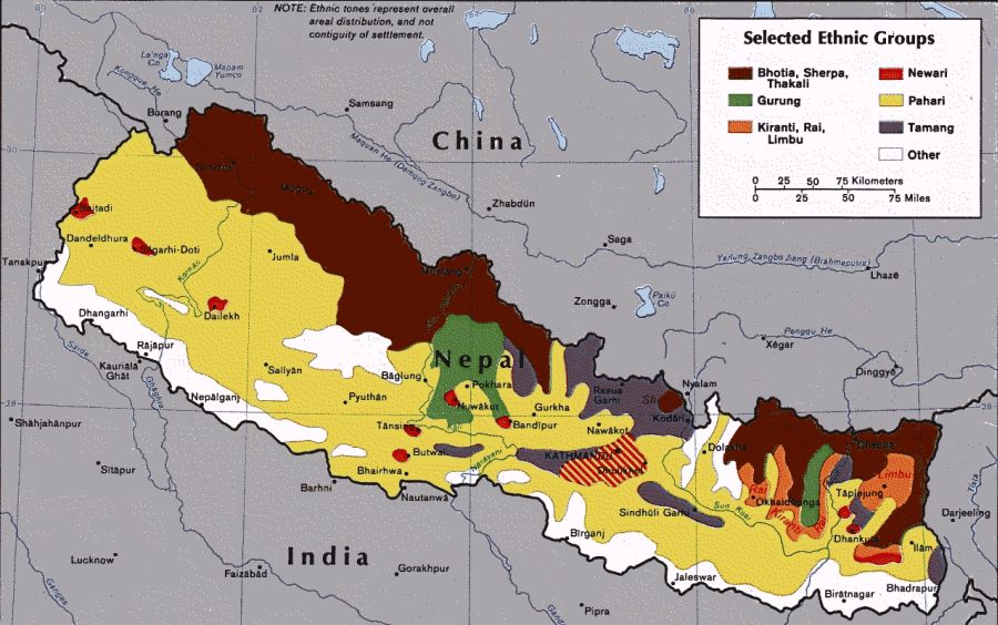 Map showing Distribution of Nepali Ethnic Groups