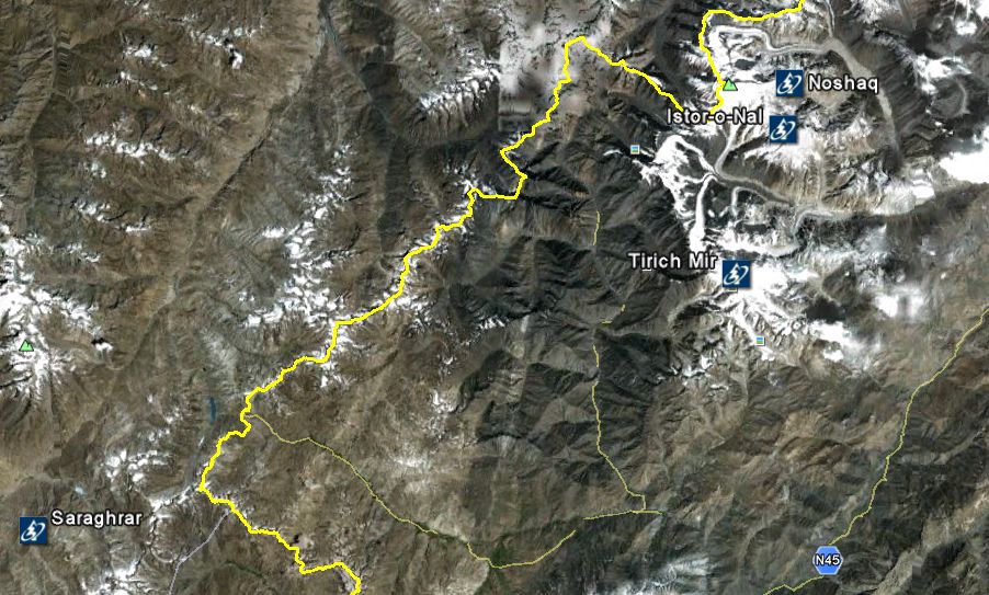 Aerial Map of the main massifs in the Hindu Kush Region of Pakistan