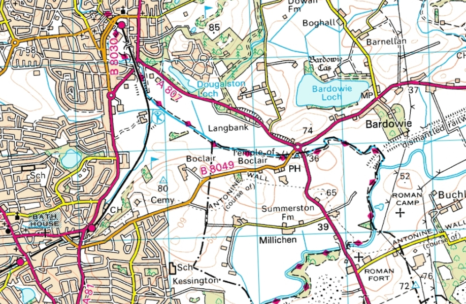 Map of Bearsden & Milngavie showing route of Allander River Walkway