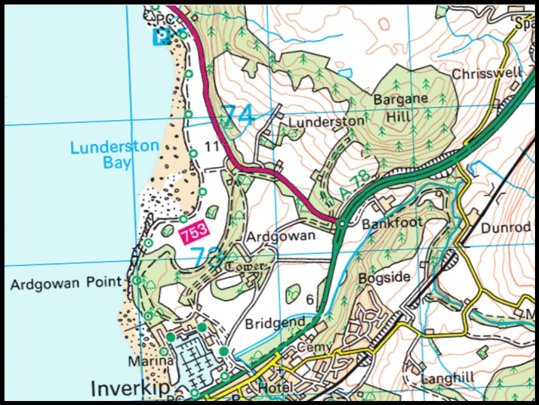 Map of Lunderston Bay , Inverkip and Ardgowan Estate