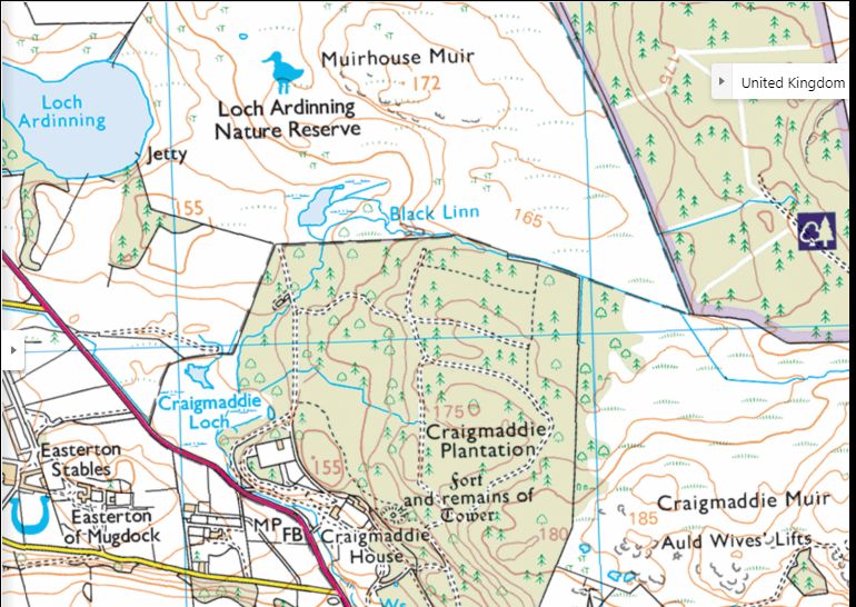 Map for Ardinning Loch and the Auld Wives Lifts