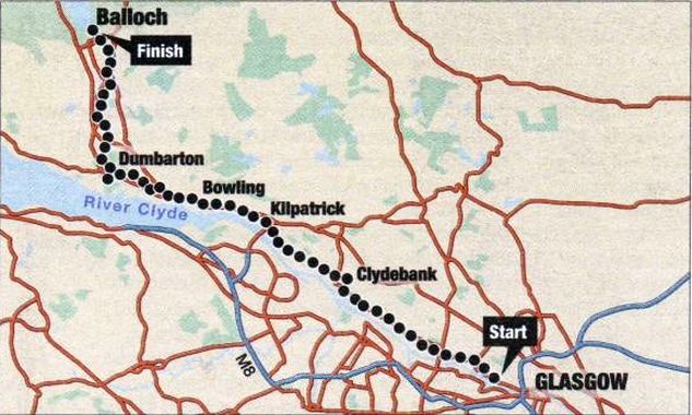 Route Map for cycle run from Glasgow to Balloch