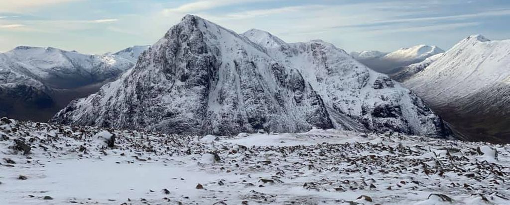 Buachaille Etive Mor from Beinn a Chrulaiste in Glencoe in the Highlands of Scotland