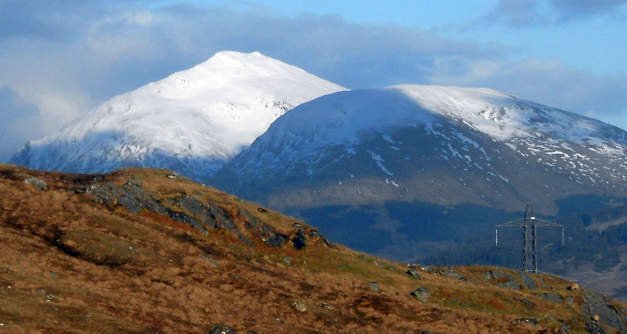 Ben Lui and Beinn Chuirn on descent from Cruachan Dam