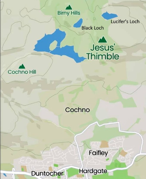 Map of Black Loch and Dunellan ( Jesus' Thimble )