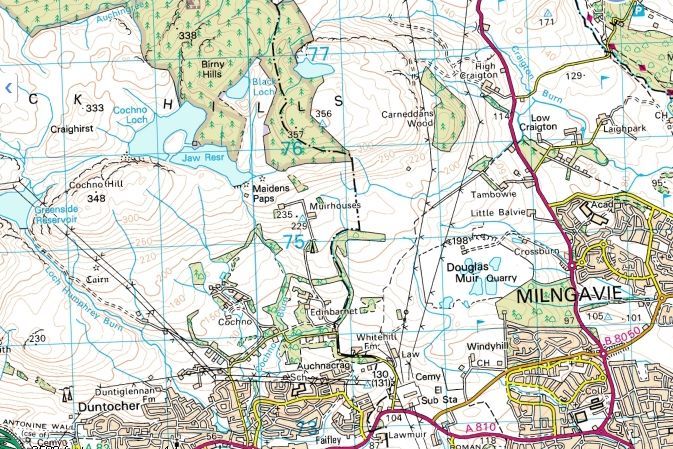Map of Jaw Reservoir and Cochno Loch