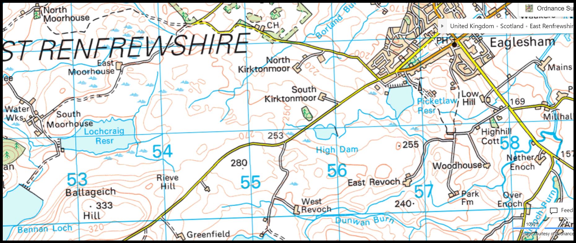 Map of Eaglesham and Ballageich Hill