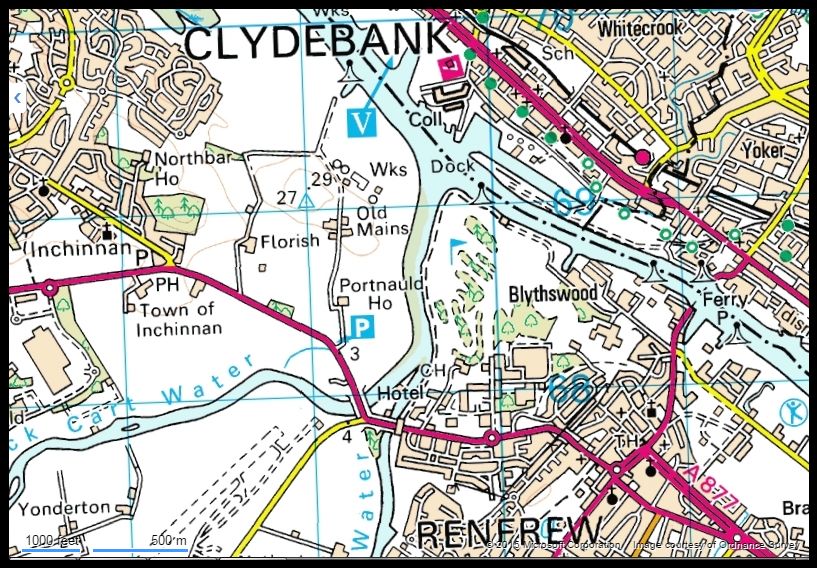 Map of the Black Cart and White Cart Waters at Inchinnan / Renfrew