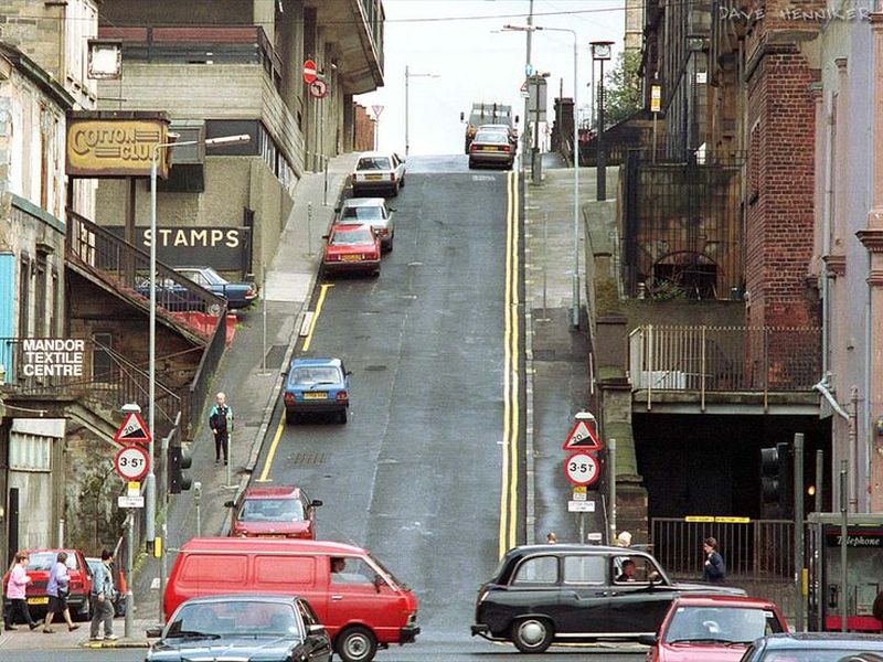 Steep side street off Sauchiehall Street in Glasgow city centre