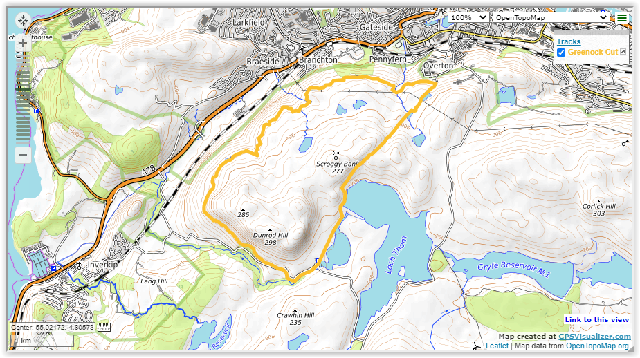 Map of Greenock Cut walk in the Clyde Muirshiel Regional Park