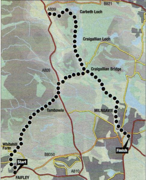 Map of Route from Faifley to Carbeth