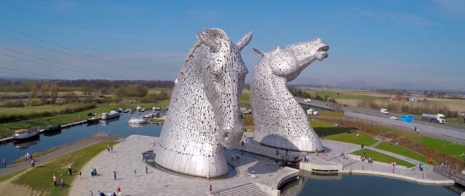 Aerial view of The Kelpies