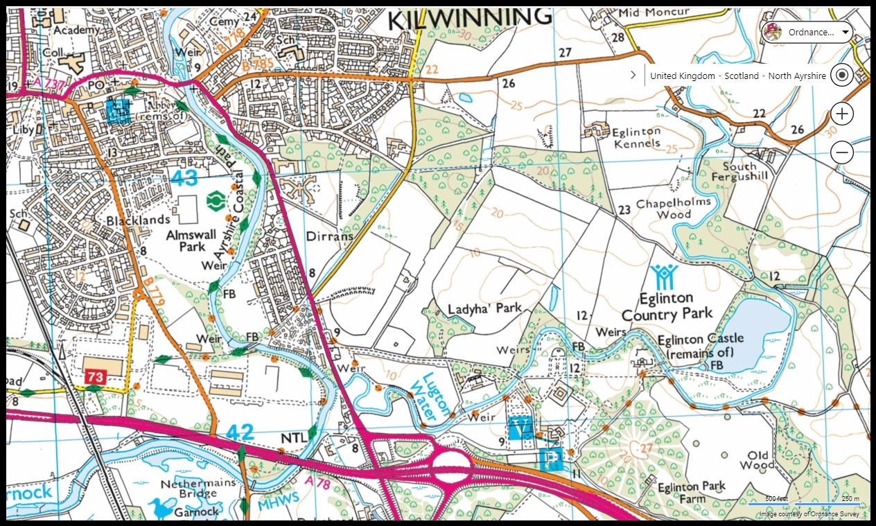 Map of Kilwinning and Eglinton Country Park