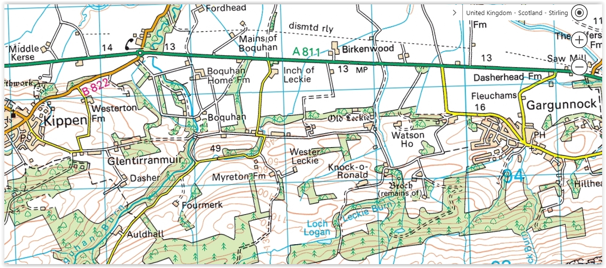 Map of Kippen to Gargunnock