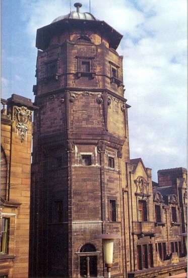 Statues on The High School Building in Elmbank Street in Glasgow