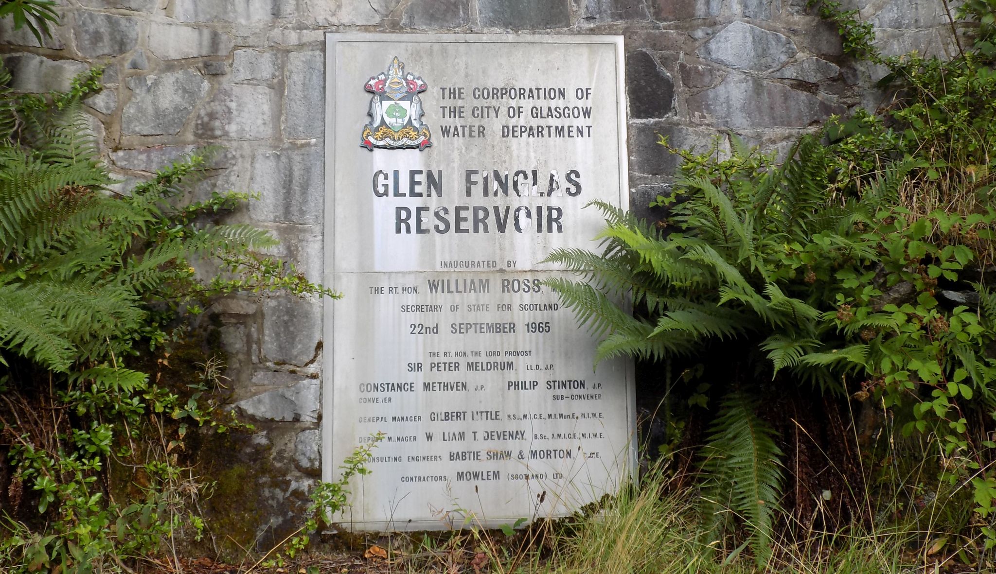 Plaque at the dam on Glen Finglas Reservoir