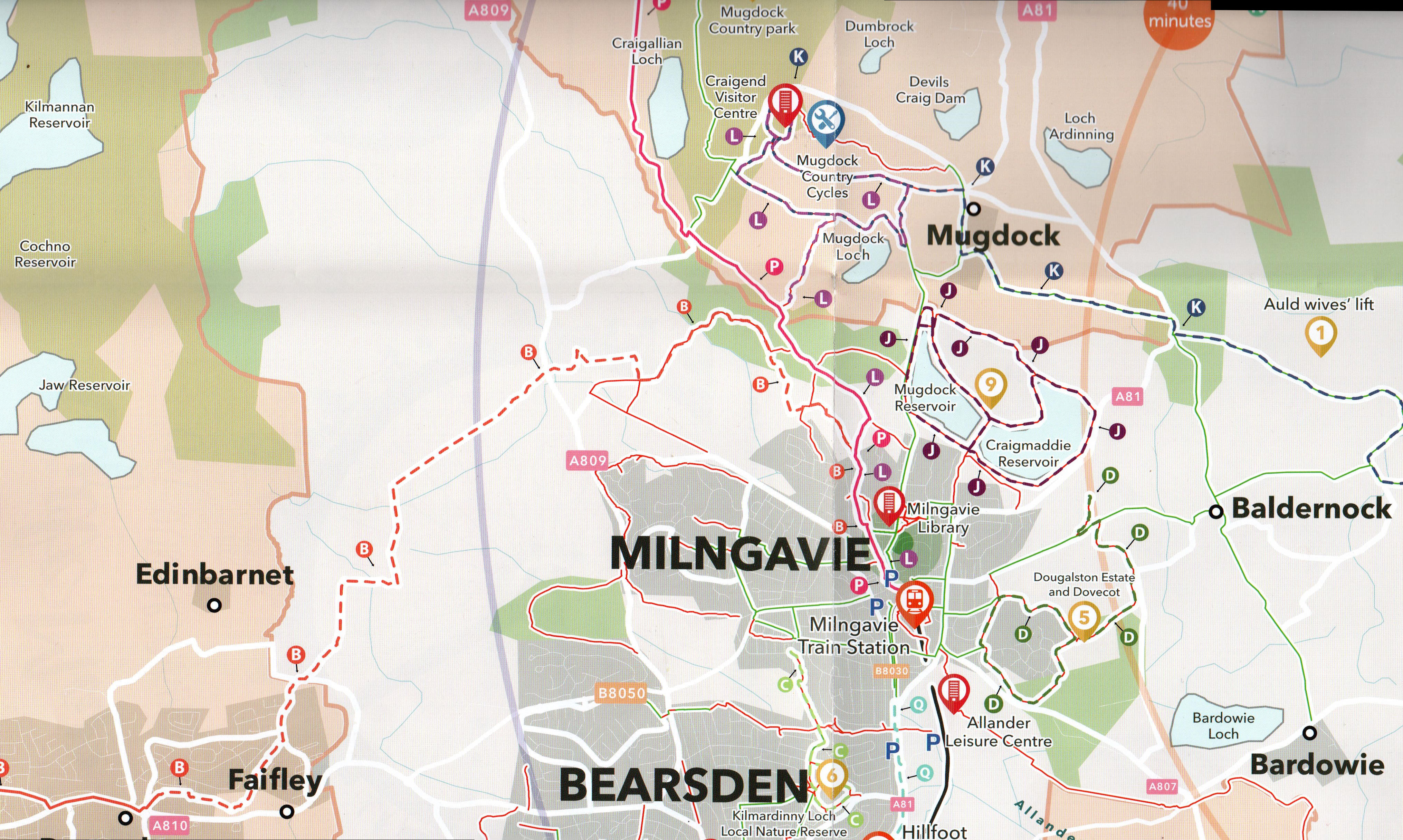 Map of Lochs and Reservoirs in Bearsden and Milngavie