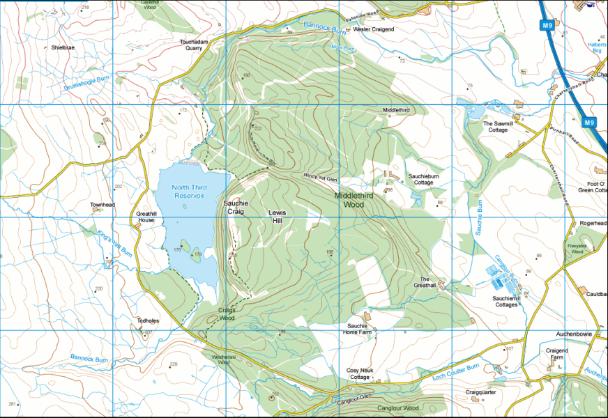 Map of Sauchie Craigs and  North Third Reservoir