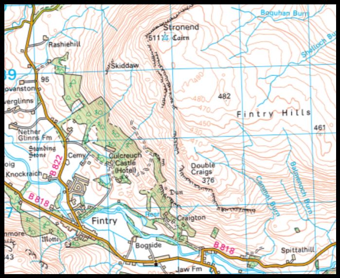 Map of Stronend and Double Craigs in the Fintry Hills