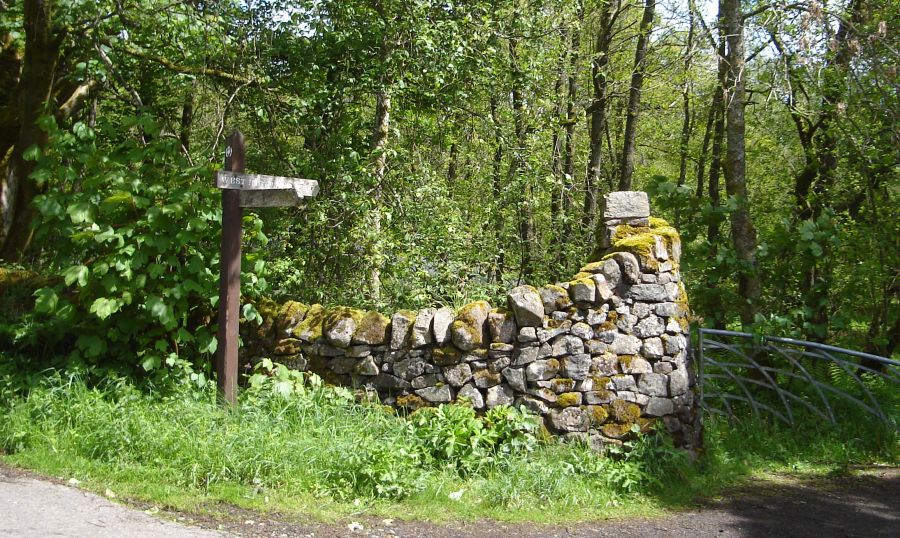 West Highland Way signpost at exit from Mugdock Country park at the Khyber Pass