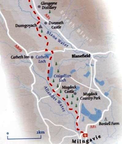 Route Map of the West Highland Way from Milngavie to Dumgoyne