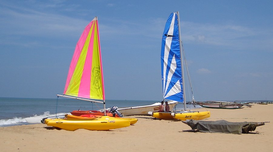 Laser Sailing Dinghies on beach at Negombo on West Coast of Sri Lanka