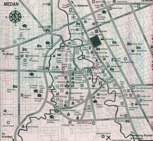 Map of Medan City in Northern Sumatra