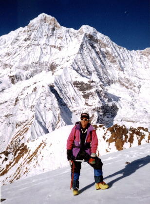 An account and photographs of a trek in the Nepal Himalaya to the Annapurna Sanctuary including an ascent of Rakshi Peak